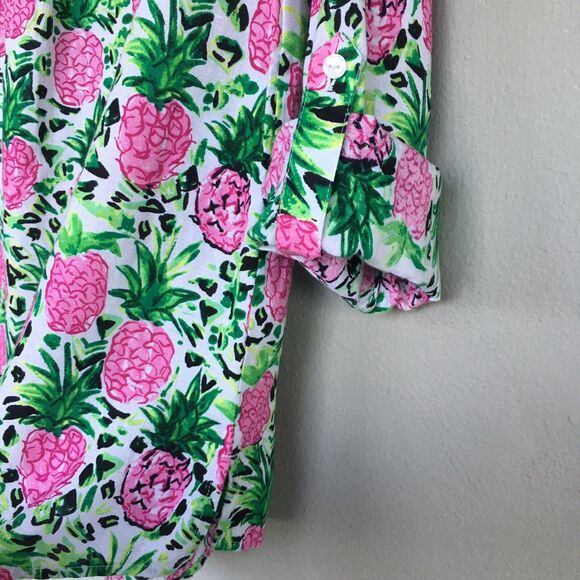 Charter Club Luxury Shirt M Linen Button Up Top Pineapple Print Casual Tropical - Picture 11 of 13
